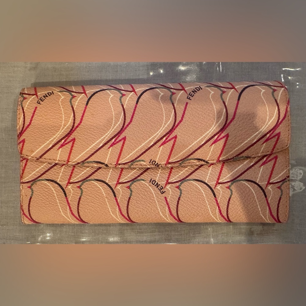 NWT FENDI Pink and Beige Patterned Clutch